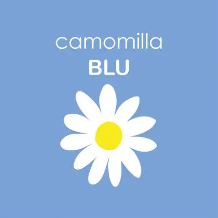Logo blu con margherita bianca e centro giallo, con la scritta