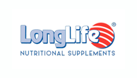 Logo di LongLife Nutritional Supplements in blu e rosso su sfondo bianco.