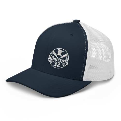 A baseball cap with a minnesota 32 logo on it