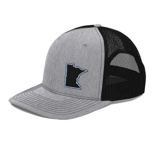 A baseball cap with a minnesota state logo on it.