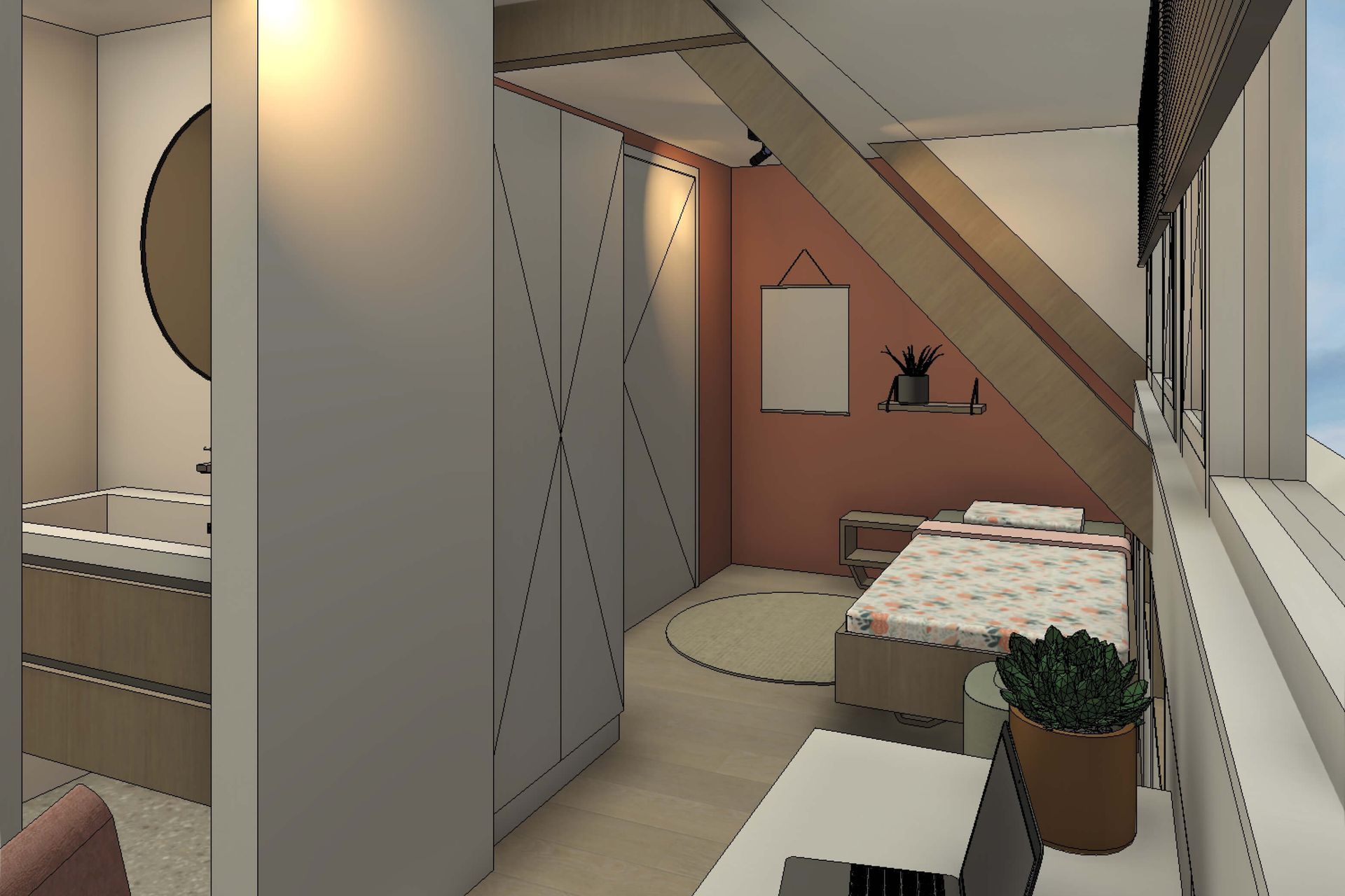 verbouw jaren 30 woning, zolderindeling met mini-badkamer