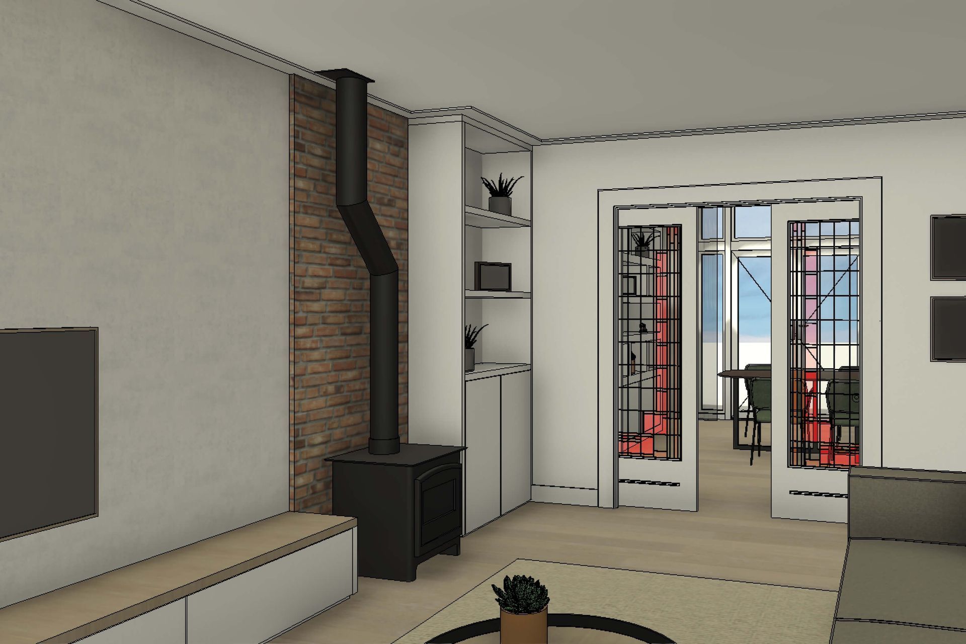 verbouw jaren 30 woning, openhaard en maatwerkmeubel, ensuitkasten