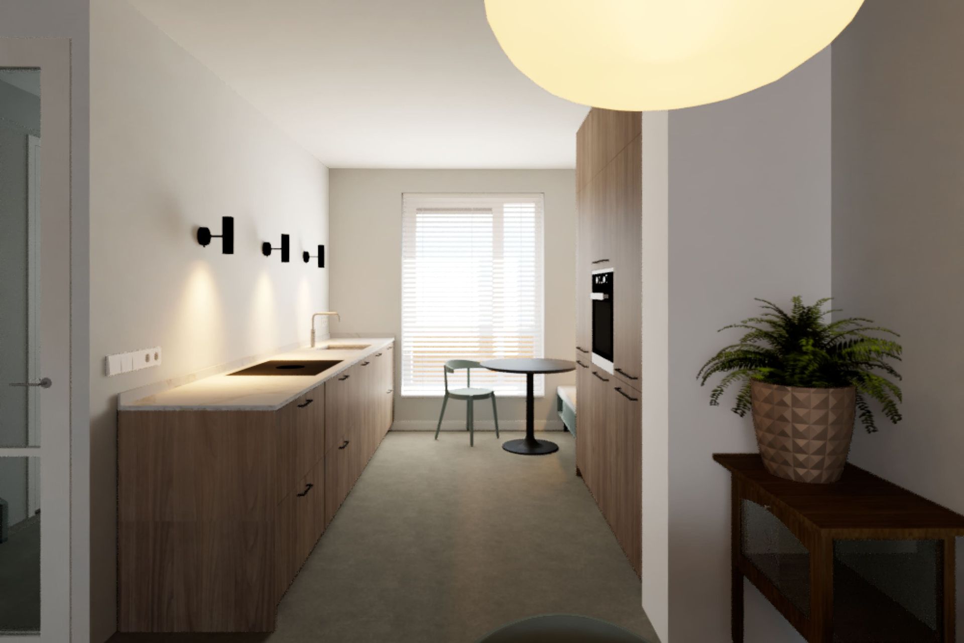 keukenontwerp, walnoot, met extra zitje