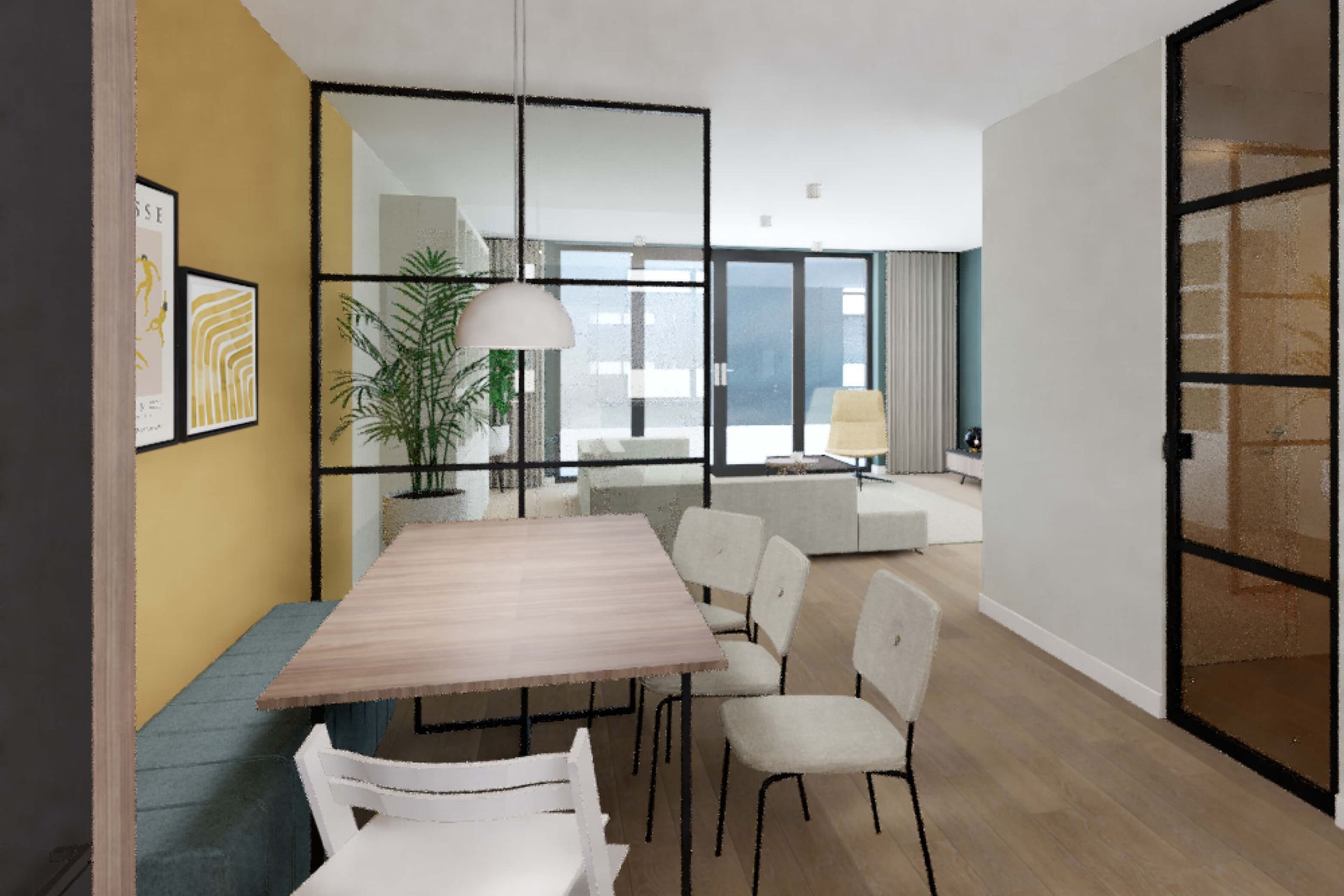nieuwbouw woning vroonermeer noord, interieurontwerp eetkamer, scandinavisch en kleur