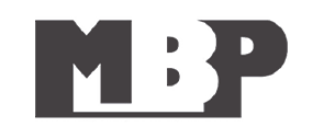Gray MBP logo with stylized block letters on a white background
