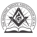 The Masonic Service Association emblem: compass, square, G, and open book inside a circular seal.