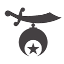 Black silhouette of a guitar-like instrument over a circle with a star inside