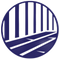 Blue circular logo with white bridge-like vertical bars and diagonal roadway lines