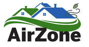 AirZone logo with two blue and green houses and a green wave