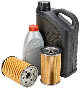 Oil and air filters with motor oil containers on a white background | Lowry Repair Center Inc