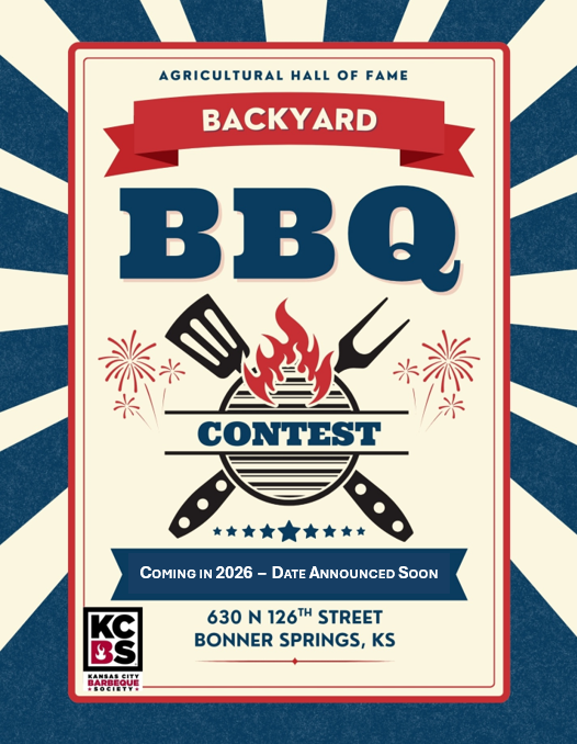 Event flyer for the First Annual Backyard BBQ Contest at the Agricultural Hall of Fame in Bonner Springs.
