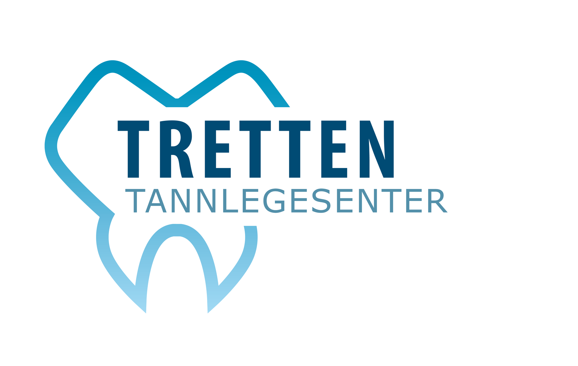 Logo for tannklinikk: en blå tann-omriss med teksten «TRETTEN TANNLEGESENTER».