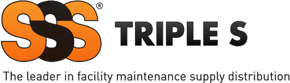 Logo for Triple S facility maintenance supply distribution: Orange and black overlapping 