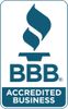 BBB Accredited Business logo: Blue torch symbol above the text 