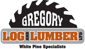 Logo for Gregory Log and Lumber Ltd: Black saw blade over white 