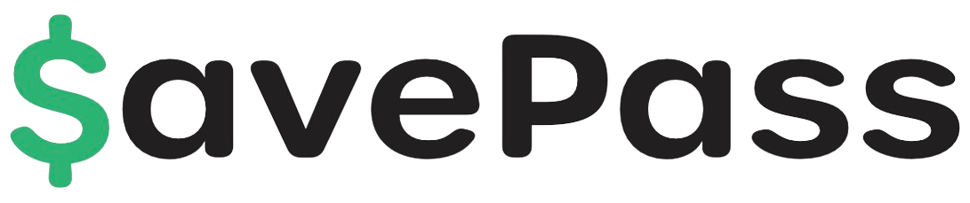 The SavePass logo is green and black with a dollar sign.