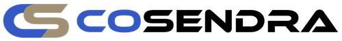 Logotipo de Cosendra en azul y gris con el icono “CS” estilizado.