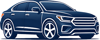 Blue SUV side view illustration with white wheels and chrome grille