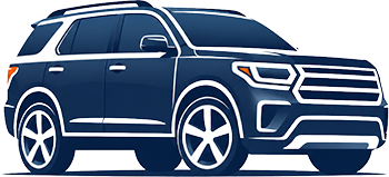 Blue SUV car in side view with white trim and large wheels
