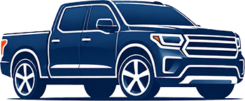 Blue pickup truck in side view on a white background