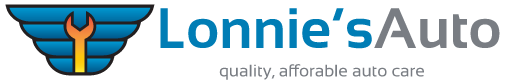 Lonnie’s Auto logo with blue winged wrench icon and tagline “quality, affordable auto care”