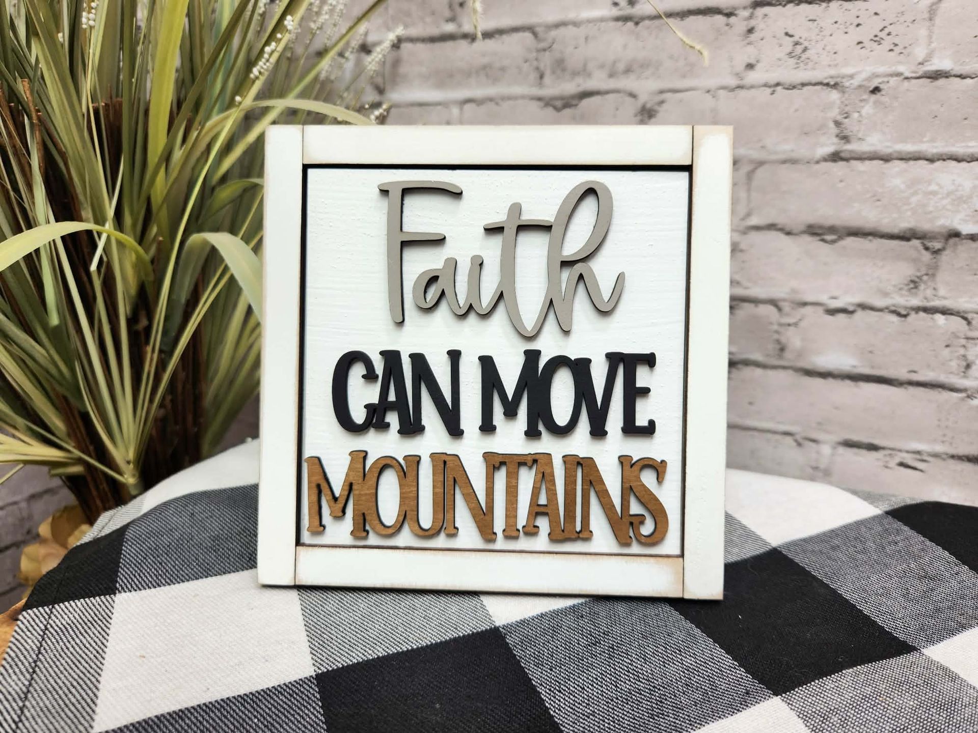 Faith can move mountains Change Out Square, Faith can move mountains decor, Faith can move mountains tiered tray decor, Faith can move mountains dough bowl décor