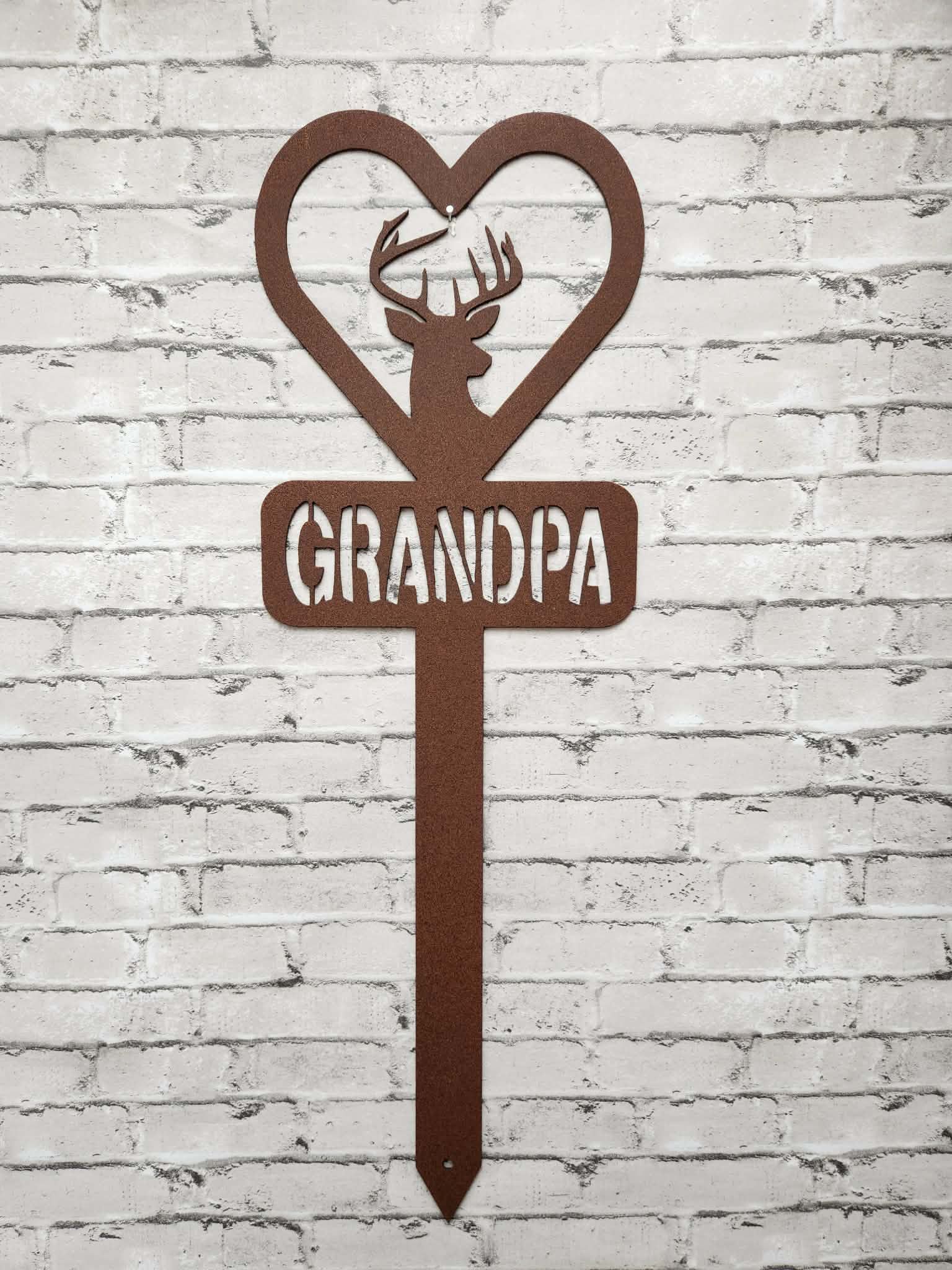 Metal Grandpa Deer Memorial Stake, Grandpa Deer hunting cemetery marker -  deer hunting metal art, metal signs, metal memorial stake