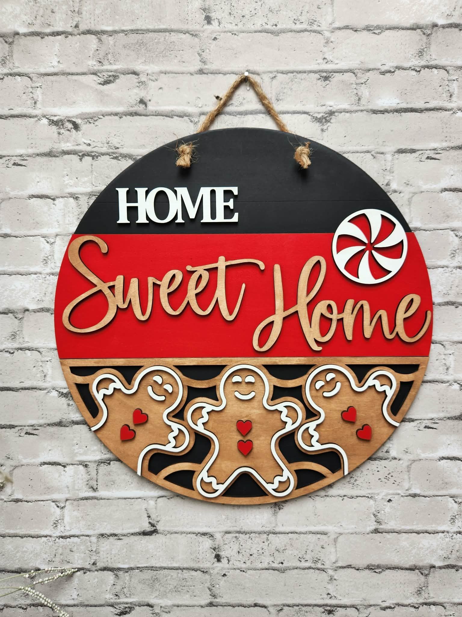 Round door hanger, Home Sweet Home door sign, Gingerbread door sign, Christmas door hanger
