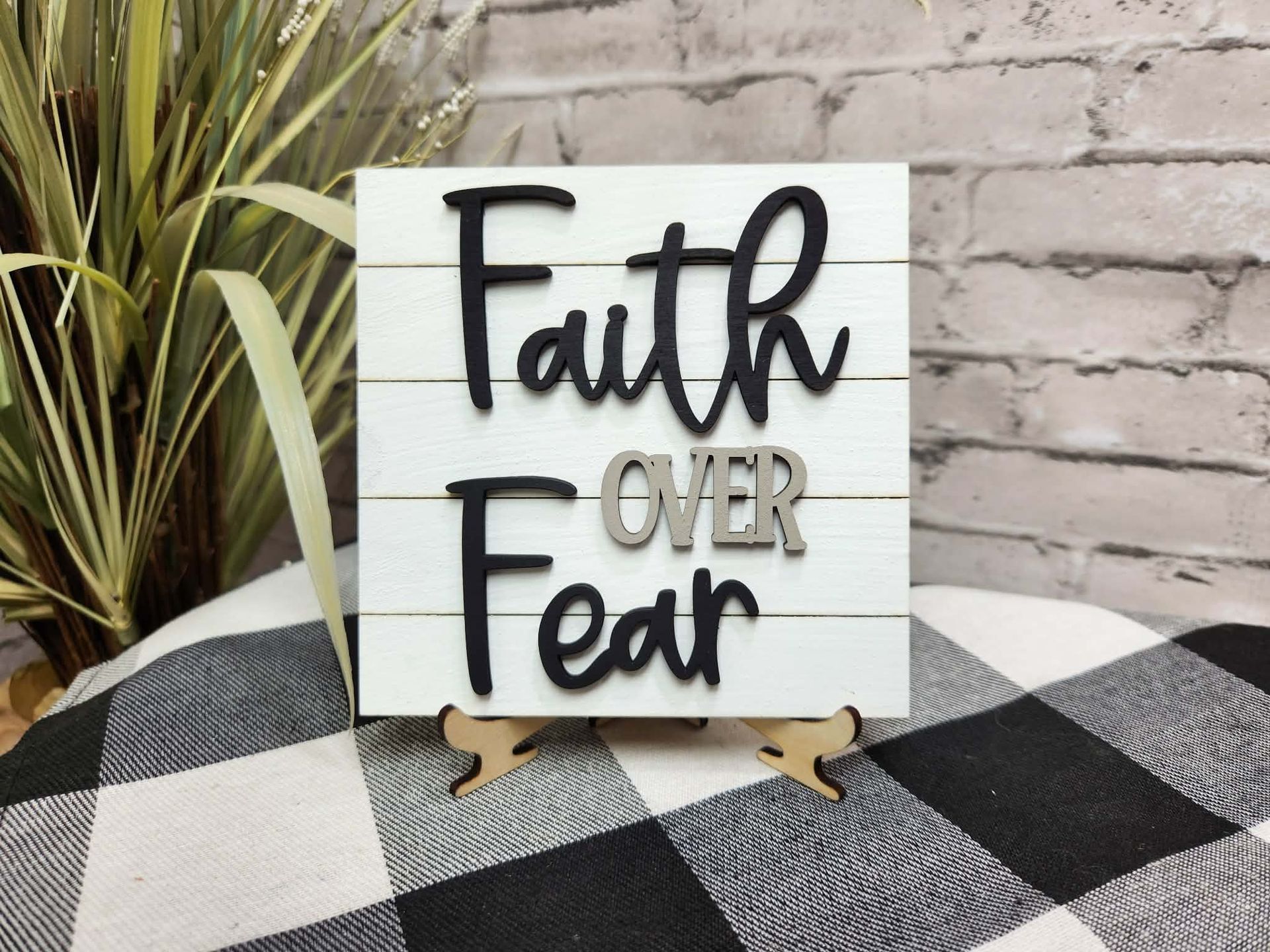 Faith over Fear Change Out Square, Faith over Fear decor, Faith over Fear tiered tray decor, Faith over Fear dough bowl décor