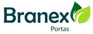Um logotipo para branex portas com uma folha verde em um fundo branco.
