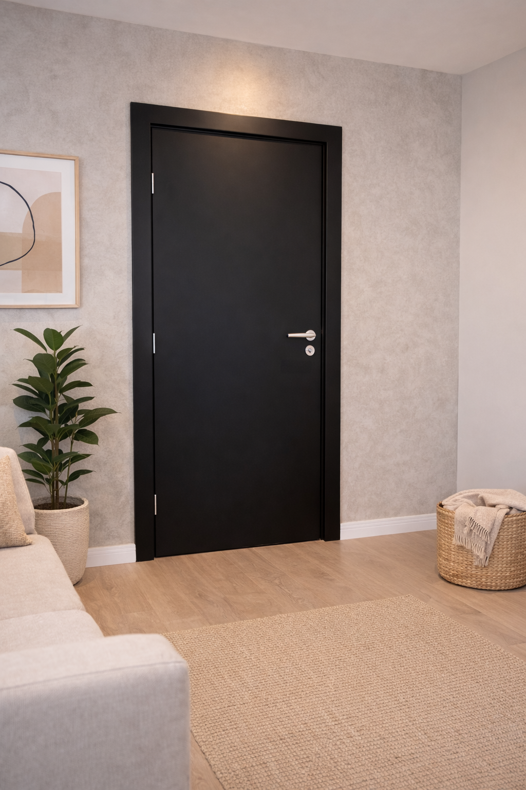 Uma porta preta com a palavra preto nela kit porta pronta preta pronta para instalar