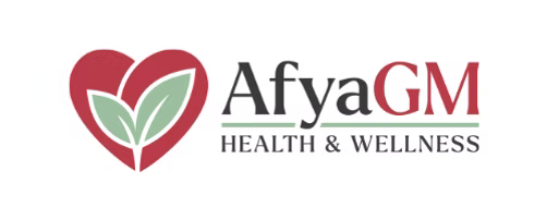 AfyaGM Health & Wellness logo with red heart and green leaves
