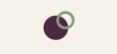 Abstract logo of two overlapping circles, one dark purple and one pale green, on a light background
