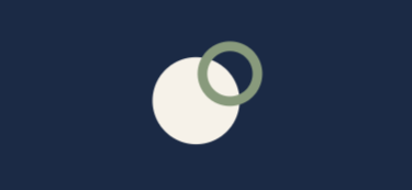 Two overlapping rings, one white and one olive, on a dark blue background