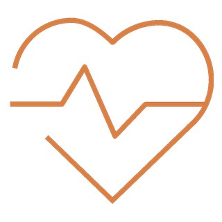 Orange heart outline with an ECG heartbeat line inside