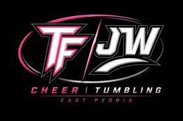 A black and pink tf logo on a white background.