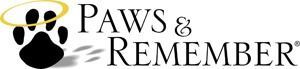 Paws & Remember logo with black paw print and yellow oval accents