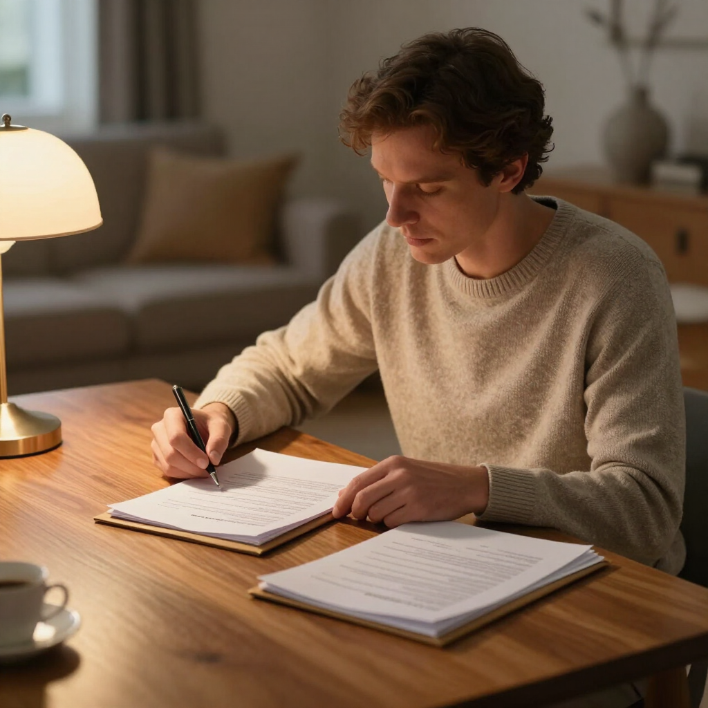 Una persona escribe en un cuaderno sentada en una mesa 