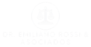 Logotipo con icono de balanza y texto tenue que dice “DR. EMILIANO ROSSI & ASOCIADOS”