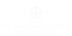Logotipo con icono de balanza y texto tenue que dice “DR. EMILIANO ROSSI & ASOCIADOS”