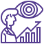 Person looking at an eye above a rising graph, indicating vision and growth.