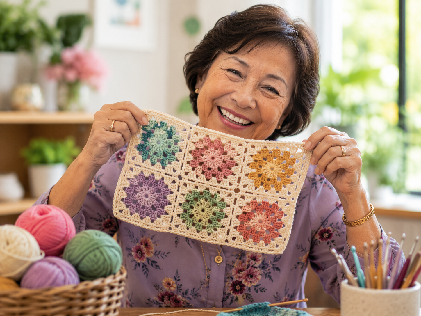 Two senior women knitting together at a Knitting, Sewing and Crochet Group session