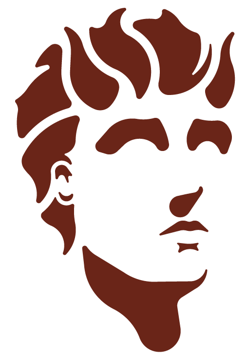 A silhouette of a man 's face with a beard