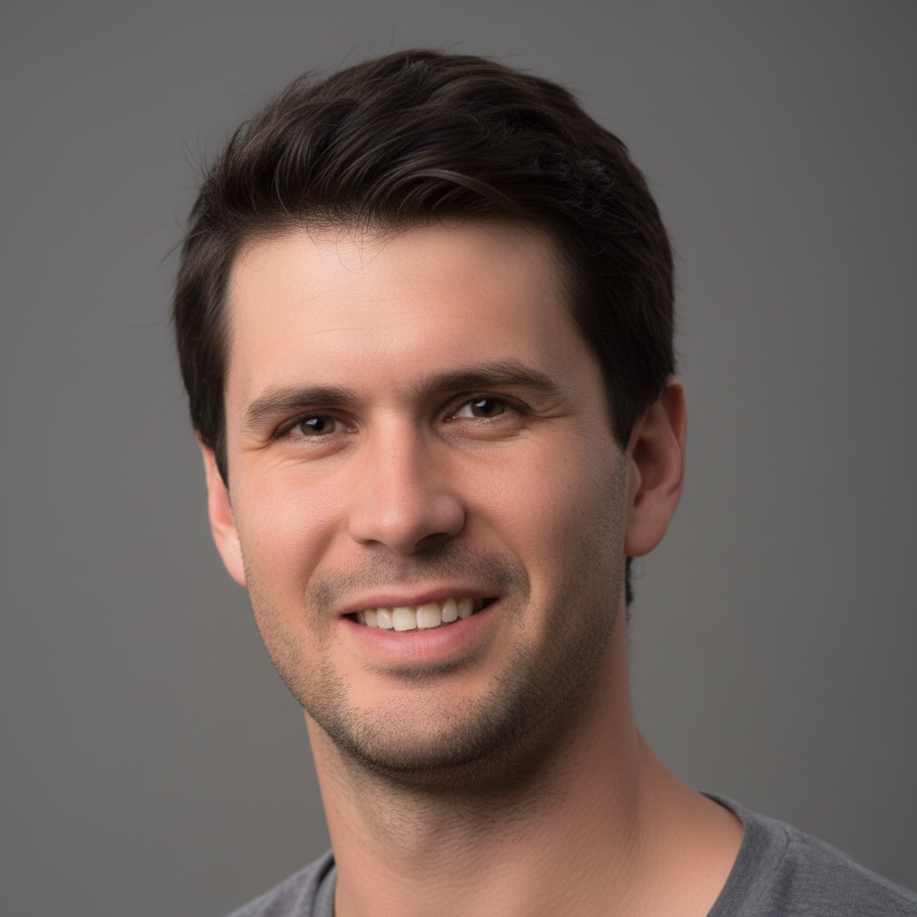 Justin Anderson, Perpetual Homes ADU. Man with dark hair smiling, wearing a gray shirt, against a gray backdrop.