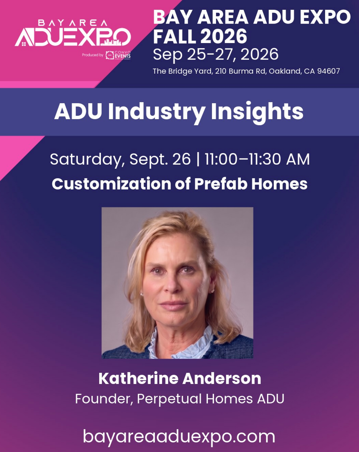 Katherine Anderson, founder of Perpetual Homes ADU featured speaker at the Fall 2026 Bay Area ADU Expo 
