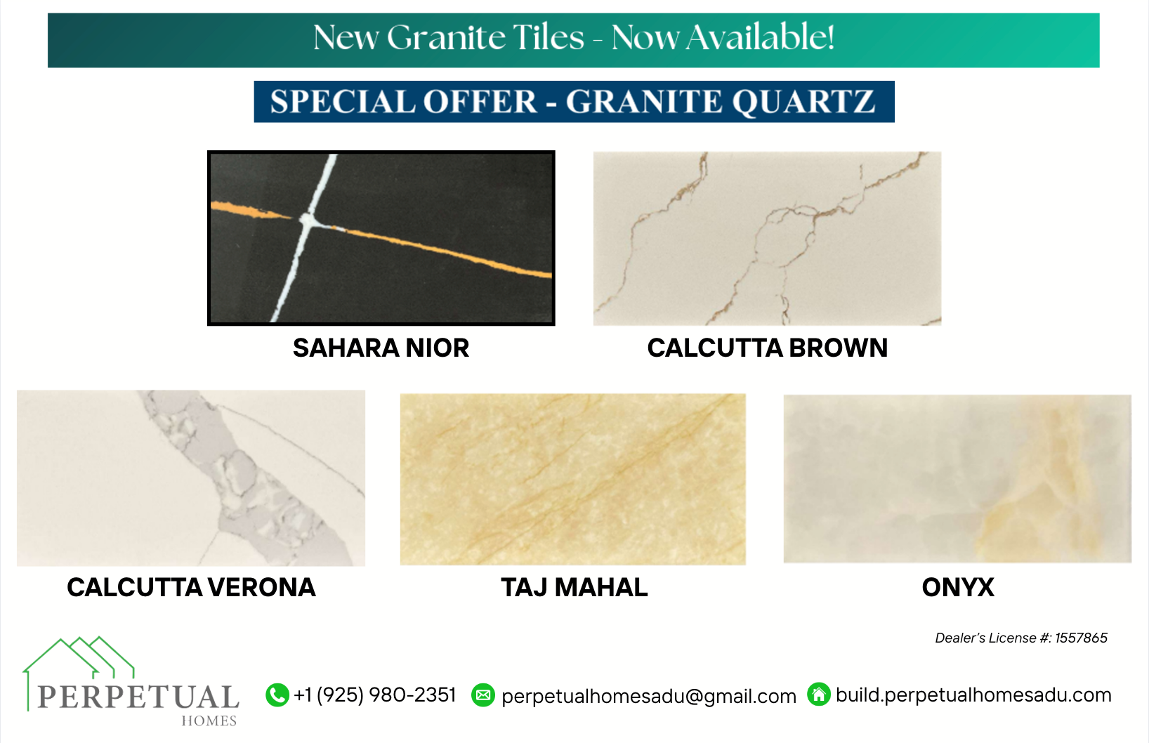 New Granite Quartz Tiles Available from Perpetual Homes ADU