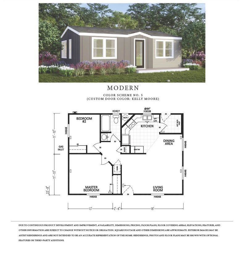 Exterior rendering and floor plan of 