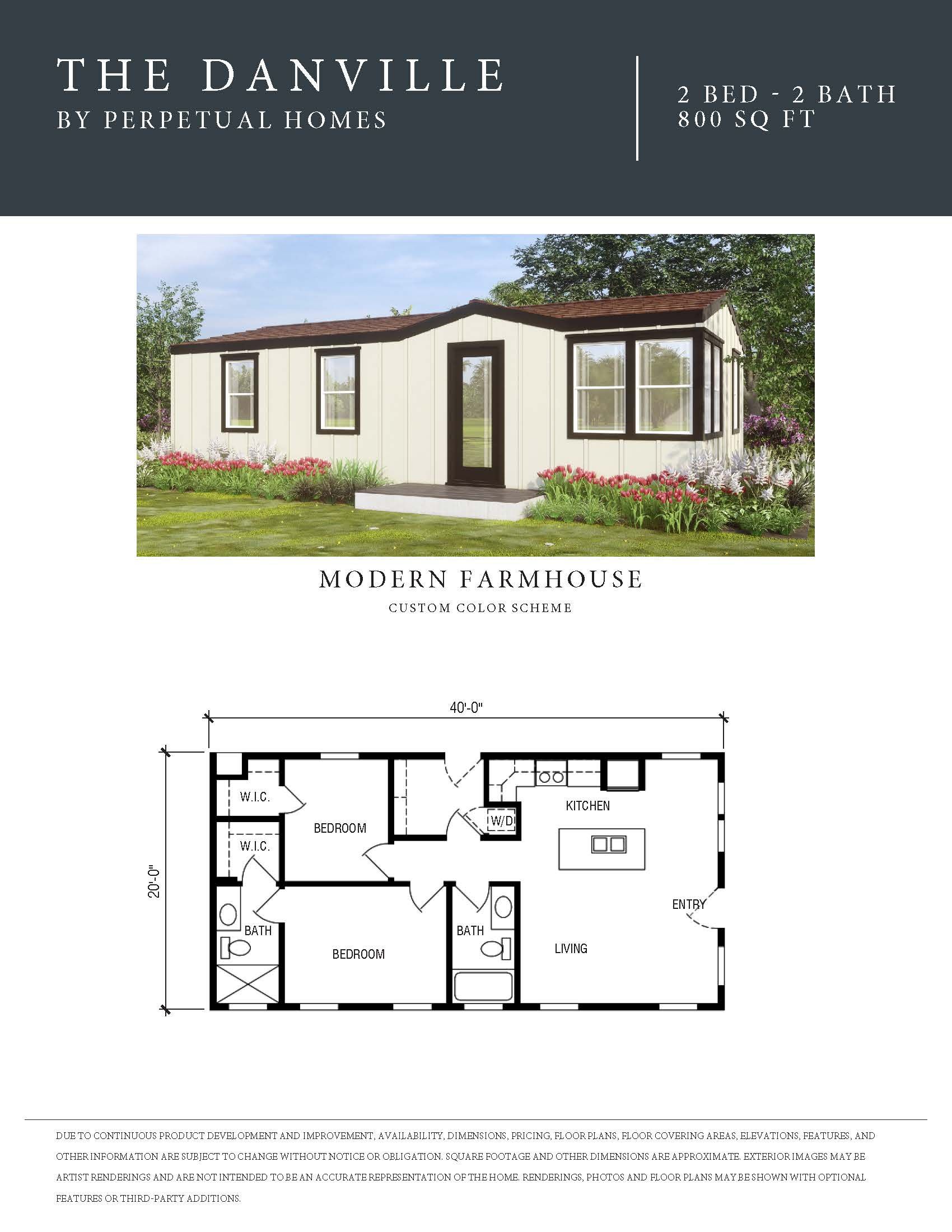 Perpetual Homes ADU Brochure: Exterior rendering and floor plan of 