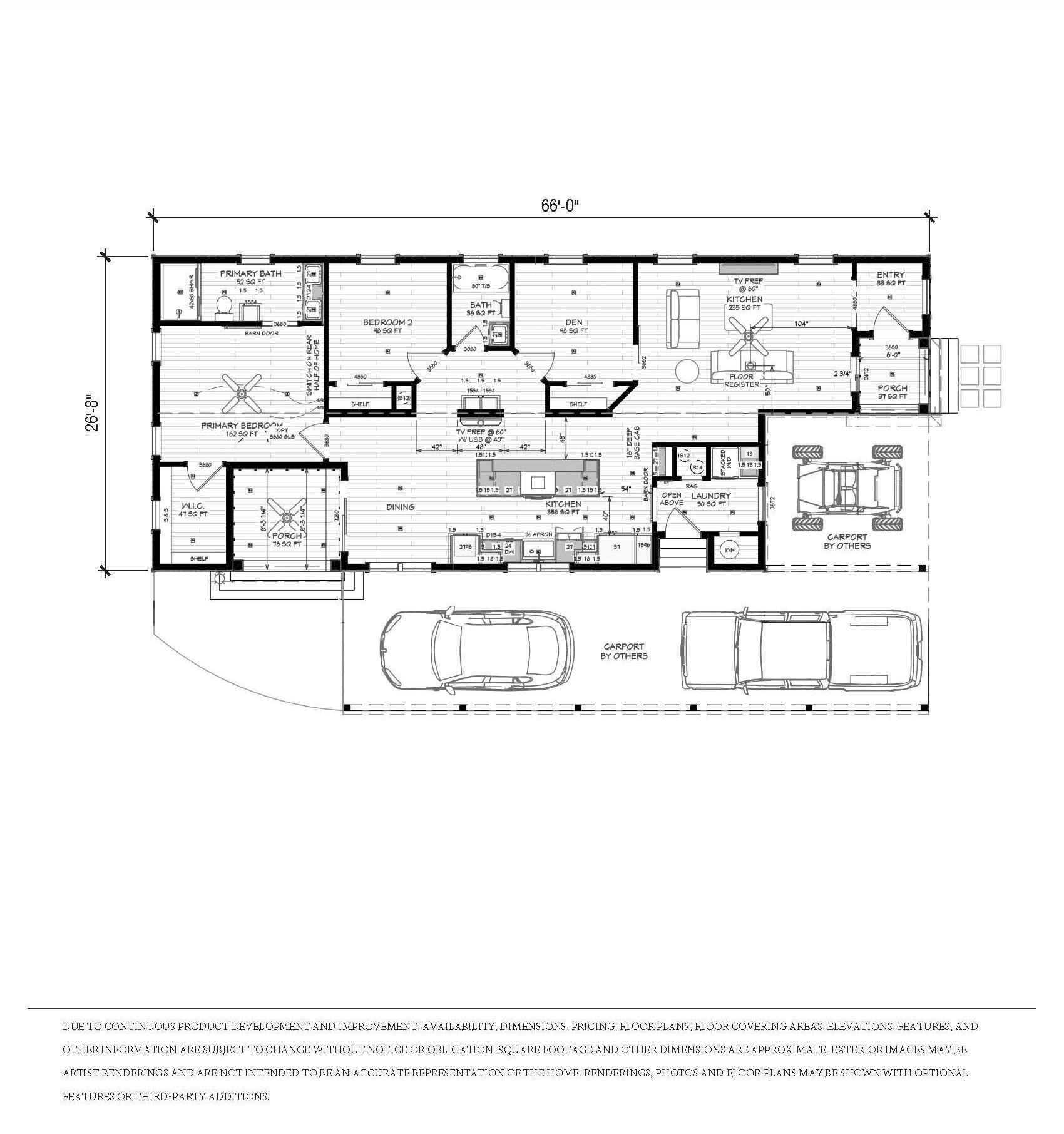 Perpetual Homes ADU: Floor plan of a house with bedrooms, kitchen, living room, and a garage.