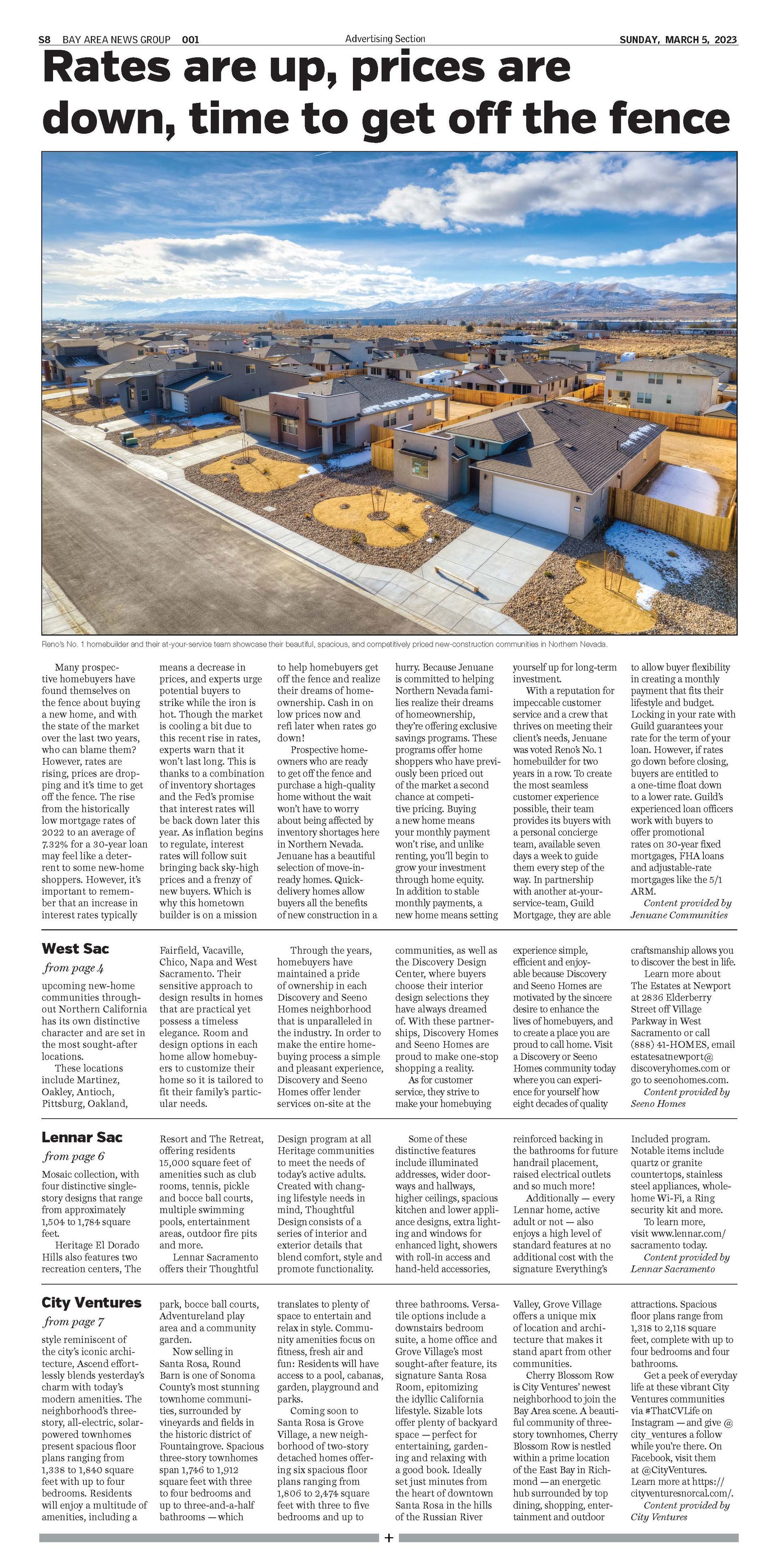 Aerial view of suburban homes, headline states 